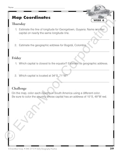 Evan-Moor Daily Geography Practice, Grade 4, Homeschooling and Classroom Resource Workbook, Reproducible Worksheets, Teaching Edition, Downloadable Maps, USA, World, Continents, Oceans, Countries