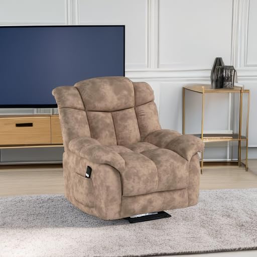 CANMOV Power Lift Recliner Chair for Elderly, Heavy Duty and Safety Motion Reclining Mechanism-Antiskid Fabric Sofa Living Room Chair with Overstuffed Design, Light Tan