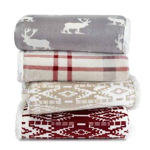 Eddie Bauer - Throw Blanket, Reversible Sherpa Fleece Bedding, Home Decor for All Seasons (San Juan Oyster, Throw)
