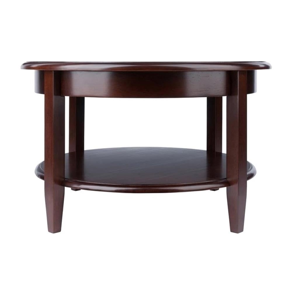 Pemberly Row Antique Transitional Round Wood Coffee Table in Antique Walnut