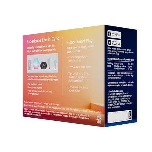 Cync Indoor Smart Plug, WiFi Outlet Socket, Voice Control Outlet, Matter Compatible, Compatible with Alexa and Google Home (3 Pack)