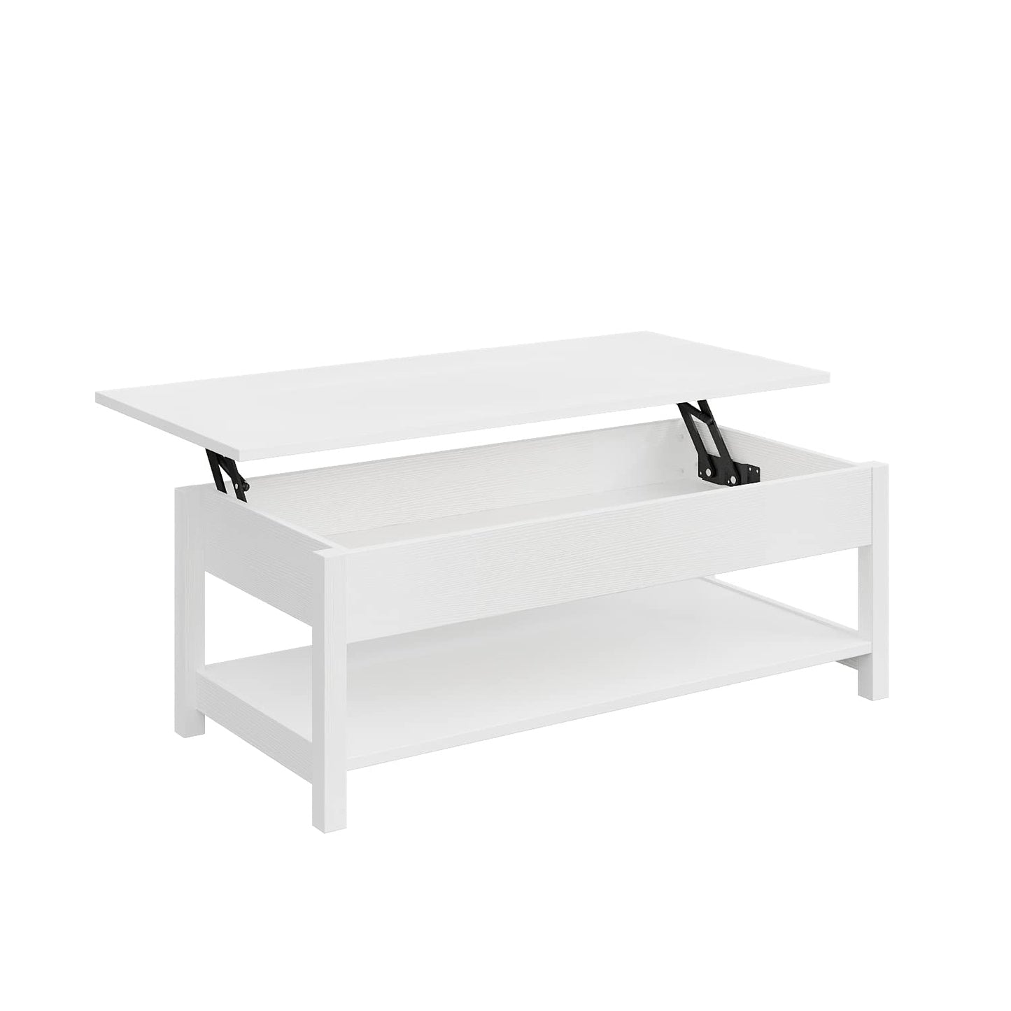Panana Lift Top Coffee Table with Hidden Compartment and Open Shelf, Lift Tabletop Pop-Up Coffee Table for Living Room, 45.28" L, White