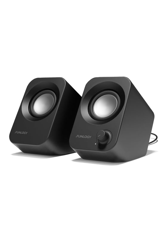 FUNLOGY Speaker - 14W Stereo PC Speakers, USB Powered, Compact Size with 30° Tilt Design, Volume Dial Control, for Desktop, Laptop, Monitor, Gaming Consoles, Black