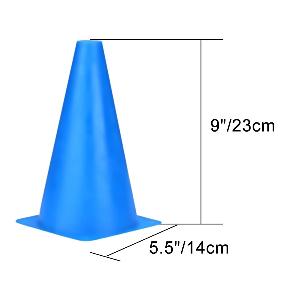 cyrico 9 Inch Cones Sports, 15 Pack Soccer Training Cones Agility Field Parking Safety Blue Plastic Traffic Cones for Football Basketball Drills, Indoor and Outdoor Games Activity