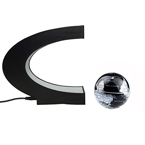 Senders Floating Globe with LED Lights C Shape Magnetic Levitation Floating Globe World Map for Desk Decoration (Black-Silver)