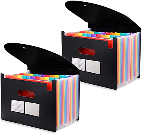VICNOVA 24 Pockets Expanding File Folder with Cover Accordian File Organizer Portable A4 Letter Size File Box,High Capacity Plastic Colored Paper Document Organizer Filing Folder Organizer（2 Pack）