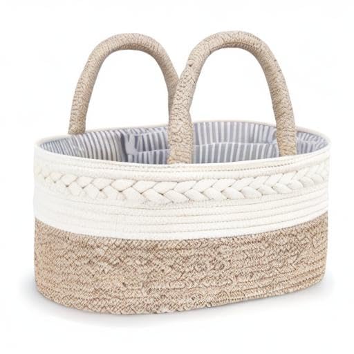 Maliton Baby Diaper Caddy Organizer, X-Large Cotton Rope, Rustic Style, Portable, 3 Compartments, A-Brown
