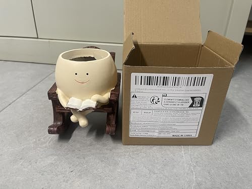 Smiley Face Planter Pot, Cute Plant Pots for Indoor Outdoor, Unique Reading Rocking Chair Plant Pot for Succulents Plants Live with Drainage Hole, Gift Idea for Mother Day and Christmas