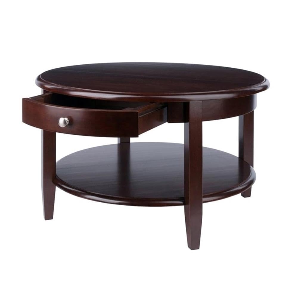 Pemberly Row Antique Transitional Round Wood Coffee Table in Antique Walnut