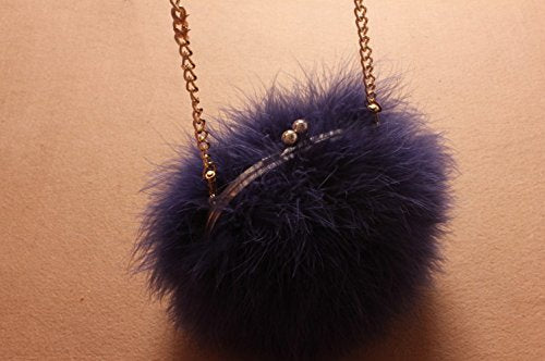 Flada Women's Faux Fluffy Feather Round Clutch Shoulder Bag Blue