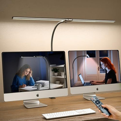 Desk Lamp Home Office, Led Desk Lamp with Clamp, 15W Dual Screen Computer Monitor Lamp with Stepless Color Temp and Dimming,Small Adjustable Gooseneck Desk Light for Architect Work Craft (black)
