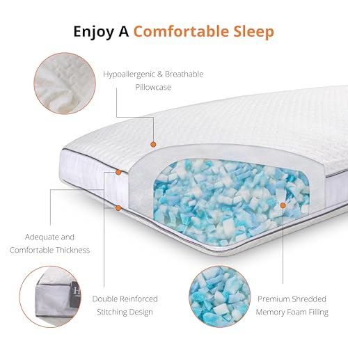 EGOHOME Shredded Memory Foam, Bed Sleeping, Medium Queen Size Side Back Stomach Sleepers, Neck Support Pillow with Washable Removable Cover, Haven King, White