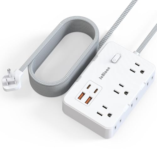Flat Plug Power Strip Surge Protector, 5ft Ultra Thin Extension Cord with 4 USB Wall Charger(2 USB C Port), 6 Widely-Spaced Outlets Power Strip Compact for Travel, Office, Dorm Room Essentials (White)