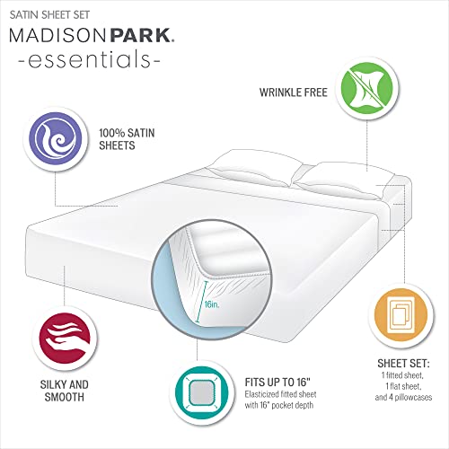 Madison Park Essentials Polyester Satin 6 Piece Sheet Set with Ivory MPE20-904, Queen