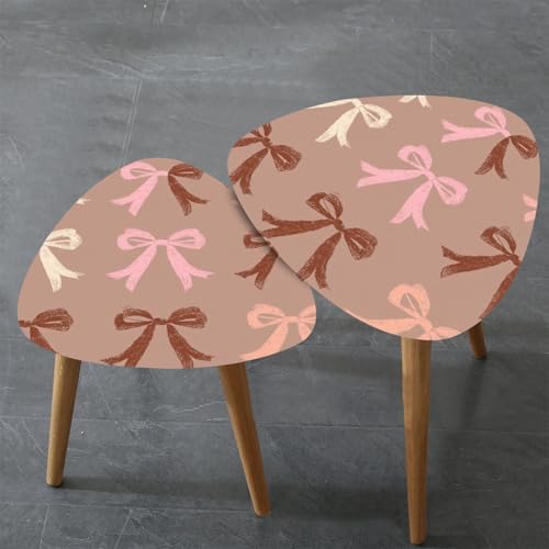 Triangle Nesting Coffee Table Set of 2 Bow Pattern Year 2025 Mocha Mousse Seamless Pattern Mocha Mousse Cute Modern Minimalist Side Table Small End Leisure Tea Tables for Living Room Bedroom Office