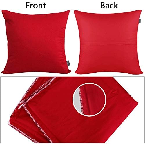 Thmyo 4-Pack 100% Cotton Comfortable Solid Decorative Throw Pillow Cases Square Cushion Cover Pillowcases Sublimation Blank Christmas DIY Throw Pillow Covers for Sofa Bed Car(18x18 inch/ 45x45cm,Red)