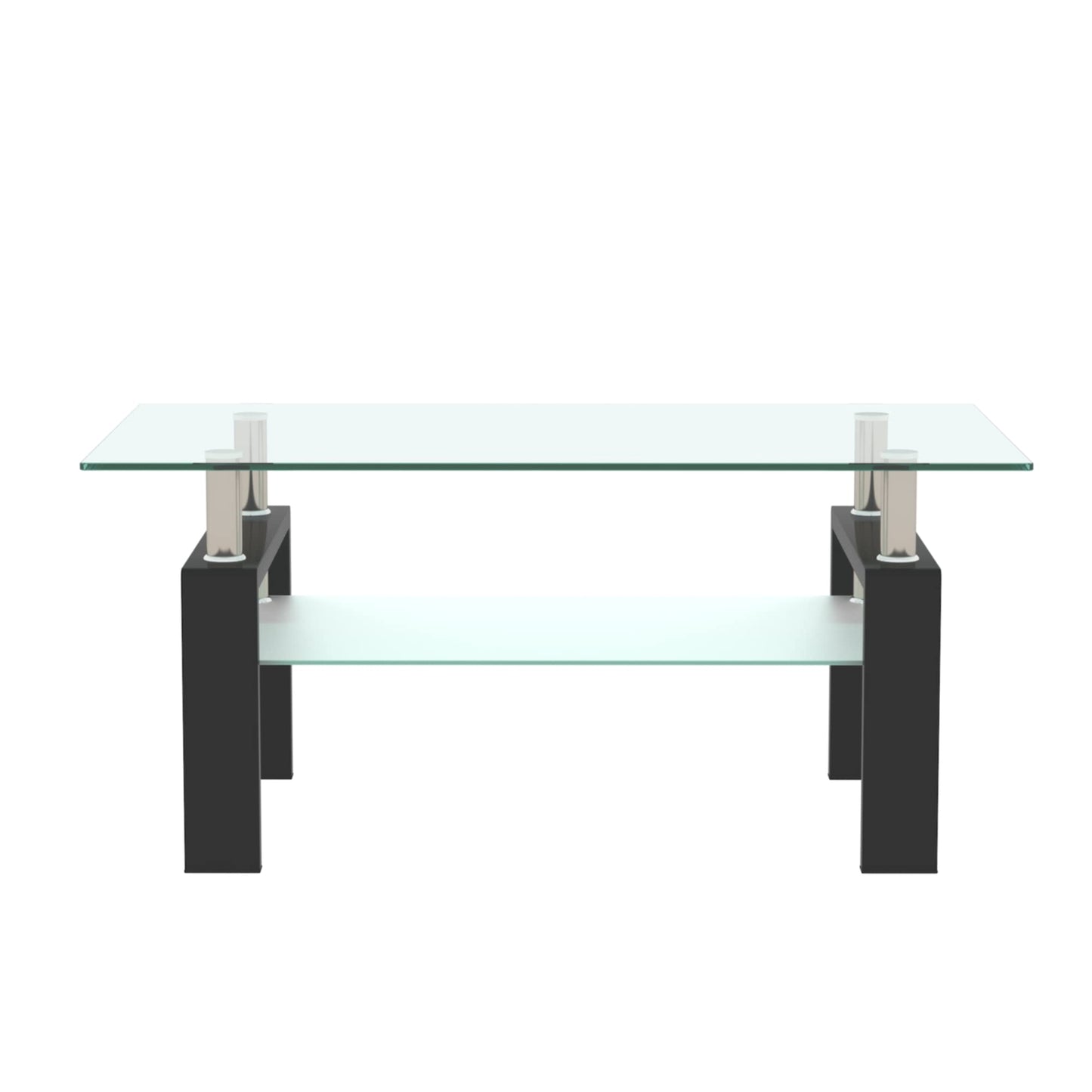 PIUS Rectangle Glass Coffee Table, Clear Coffee Table Modern Side Center Tables Furniture for Living Room,Black