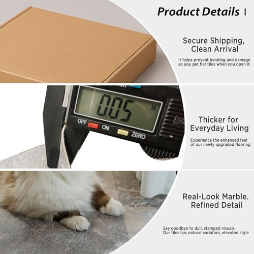 Chic Stone Vibe Underfoot – Peel and Stick Flooring Tiles, Upgraded 12"x12" Thick Vinyl Grey Tones Floor Tiles Waterproof, Residue-Free DIY for Instant Ambiance (12 Tiles)