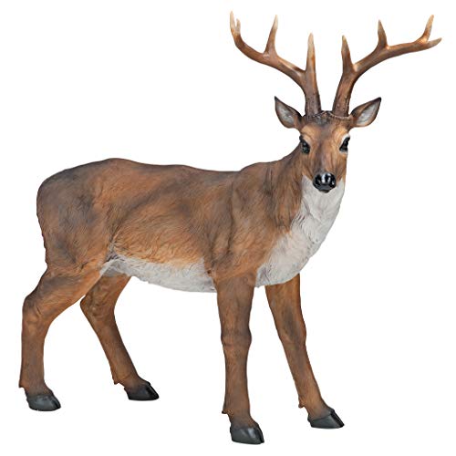 Design Toscano Big Rack Deer Buck Indoor/Outdoor Garden Decoy Animal Statue, 28 Inch Long, 24 Inch Tall, Cast Stone Resin, Brown Finish