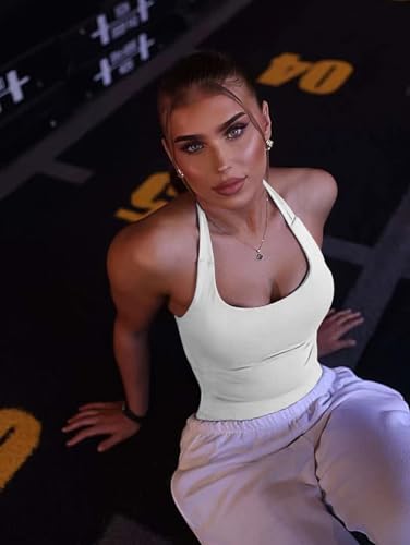 TRYTO Impact Halter Top Sports Yoga Tanks Women Workout Fitness Gym Outdoor Running Tank Tops Lunar Rock, Small