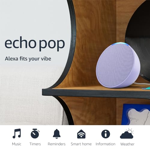 Amazon Echo Pop (newest model), Our smallest Alexa speaker, Fits in any room, Lavender Bloom