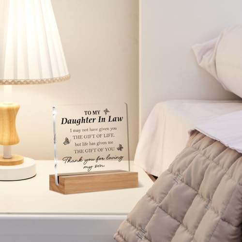 Daughter In Law Gifts from Mother, Birthday Anniversary Wedding Gifts To My Daughter In Law Decorative Desk Signs Acrylic Plaque, Christmas Engagement Gift