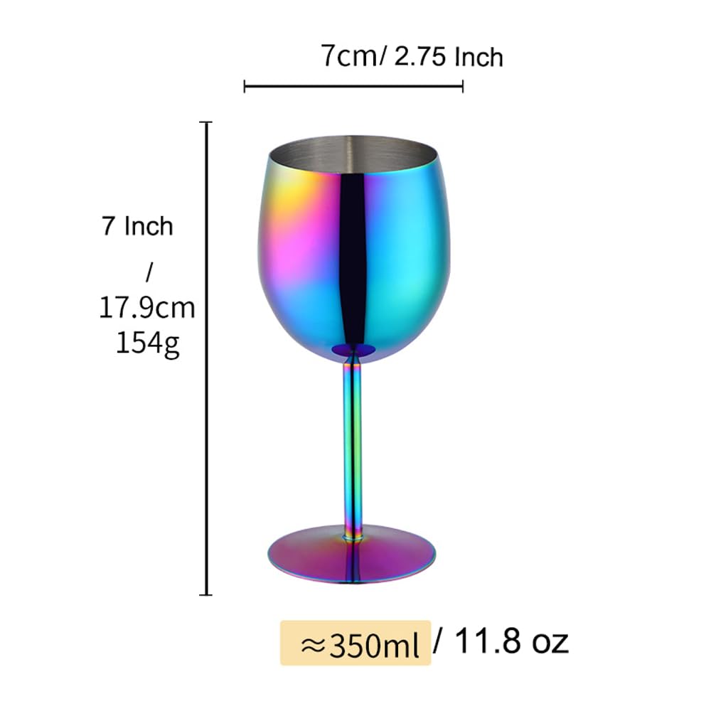 DOCBLACK Unbreakable Wine Glasses set Stainless Steel Red White Wine Goblet Metal 11.8 oz(350 ml) Fancy Unique Glasses for Wine Lovers Gifts Champagne Cocktail Tall Glasses Colorful(Rainbow 1-Piece)