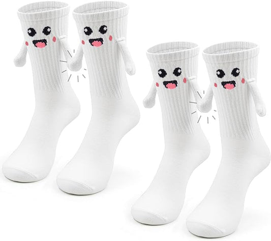Keauexp Cute Hand Holding Socks, Smile Face Magnetic Socks Funny Birthday Christmas Valentines Gifts for Adult Kids Teen