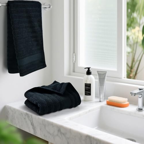 2-Pack Bathroom Hand Towels (Black) Ribbed – Guest Room & Spa Premium Cotton Face Towels 13” x 29”, Soft and Quick Drying 480 GSM
