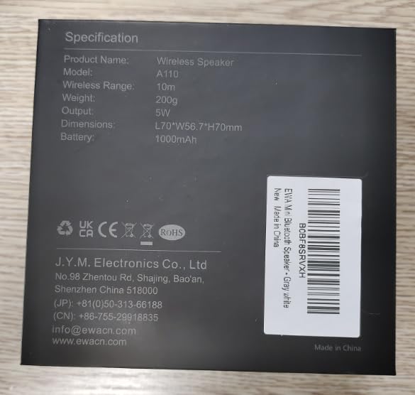 EWA A110 Portable Bluetooth Speaker, Wireless with Flashlight, 12HR Playtime, TF Card Support, Small Stereo Speaker for Travel, Home, Party (GrayWhite)