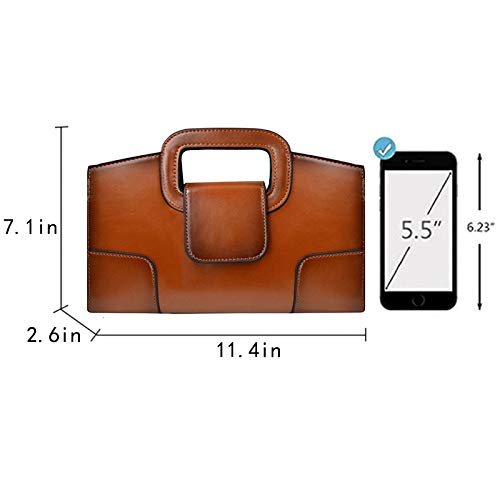 ZLMBAGUS Women Vintage Flap Tote Top Handle Satchel Handbags PU Leather Clutch Purse Casual Messenger Chain Shoulder Crossbody Bag Brown