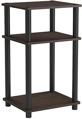 Furinno Just 3-Tier Turn-N-Tube End Table / Side Table / Night Stand / Bedside Table with Plastic Poles, 2-Pack, Columbia Walnut/Black