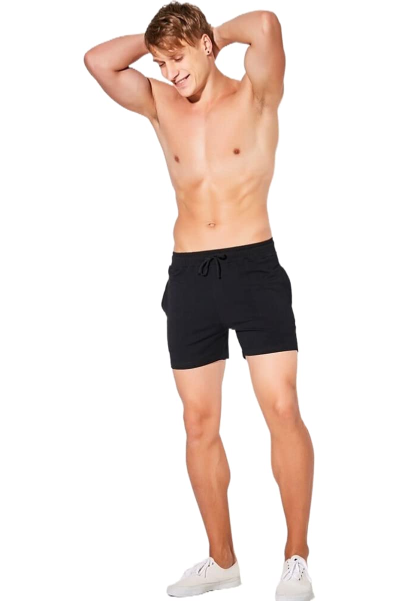 JackieLove Men's & Women's 3" Sweat Gym Running Workout Athletic Short Training Lounge Cotton Shorts Bottoms Black