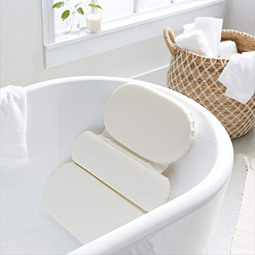 Amazon Basics Bath Tub Neck Pillow with Suction Cups, Waterproof, 3-Panel, Off-white