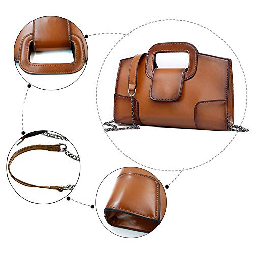 ZLMBAGUS Women Vintage Flap Tote Top Handle Satchel Handbags PU Leather Clutch Purse Casual Messenger Chain Shoulder Crossbody Bag Brown