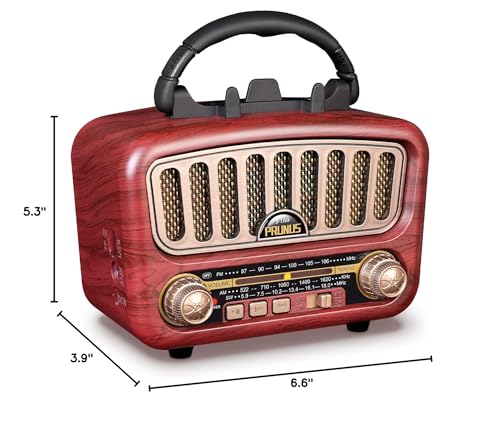 PRUNUS J-180 Vintage Retro Radio Bluetooth Speaker with Stereo Sound, AM FM Radio Portable with Loud Volume, BT5.0, TF Card & MP3 Player, Rechargeable Speaker