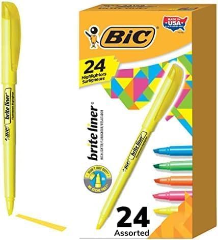 BIC Brite Liner Grip Pastel Highlighter Set, Chisel Tip, 12-Count Pack of Pastel Highlighters in Assorted Colors, Cute Highlighters for Bullet Journaling, Note Taking and More