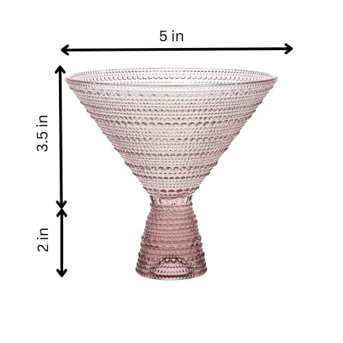 LEMONSODA Hobnail Pink/Clear Martini Glasses Vintage Cocktail Glasses (9oz) for Martini, Cocktail, Margarita, Cosmopolitan, Manhattan (Pink, Set of 4)