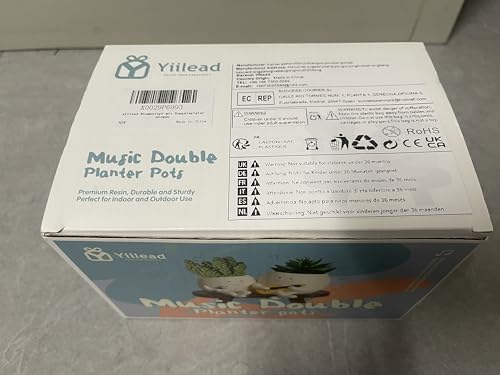 yiilead Smiley Face Planter Pot,Unique Double Head Guitar Singing Planter,with Drainage Hole Resin Cute Plant Pot,for Indoor Outdoor Plants