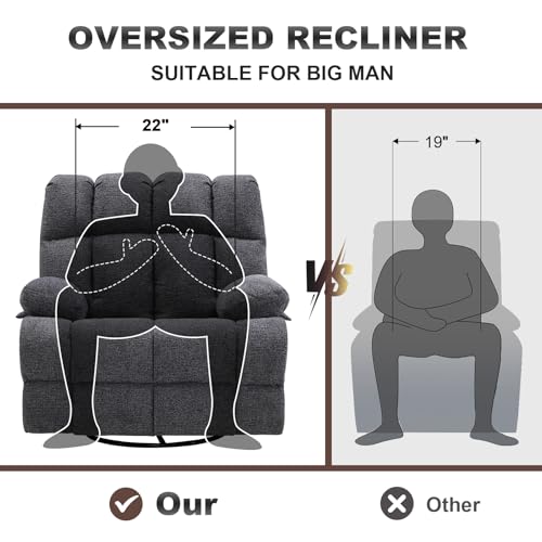 Eiayeebil Oversized Swivel Rocker Recliner Chair for Adult, Rock Recliner for 350lb Big Man, Extra Wide Manual Recliners, Overstuffed Soft Rocking Sofa Chair,Light Grey
