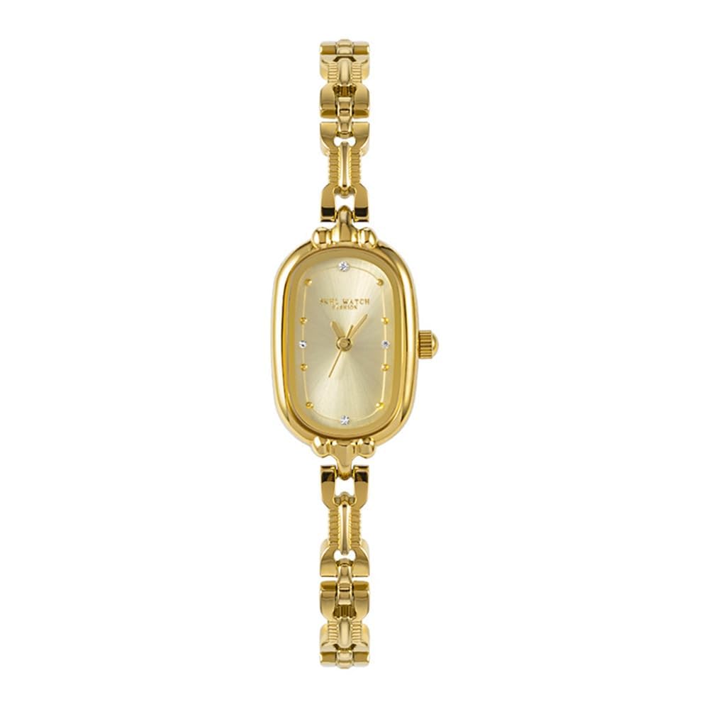 CARLIEN Women Vintage Petite Bracelet Gold Dainty Watch Small Oval Analog Quartz Watch Luxury Waterproof Ladies Diamonds Wristwatch (Gold)