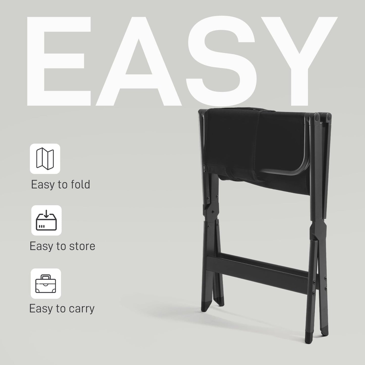 EVER ADVANCED Aluminum Lightweight Directors Chair Foldable, Folding Studio Movie Chairs Camping Event Vendor Chair, 19" Seat Height Black Fabric/Grey Frame, Support 350lbs