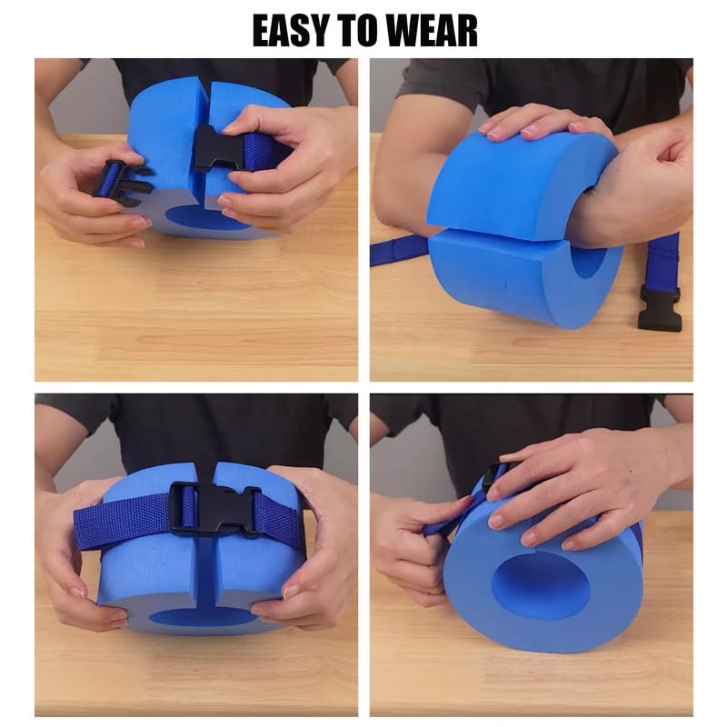 Foam Swim Aquatic Cuffs, Water Aerobics Float Ring Fitness Exercise Set, Ankles Arms Belts with Quick Release Buckle for Swim Fitness Training Set, Set of 2, Blue