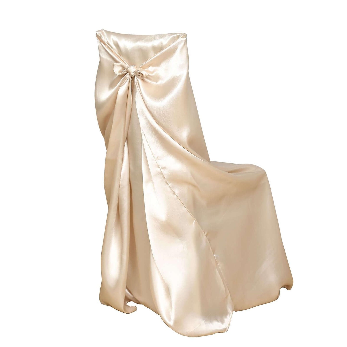 Efavormart Beige Chair Covers for Party 1 PCS Satin Self Tie Universal Banquet Wedding Folding Chair Cover for Dining Chairs Washable Slipcovers for Outdoors Events