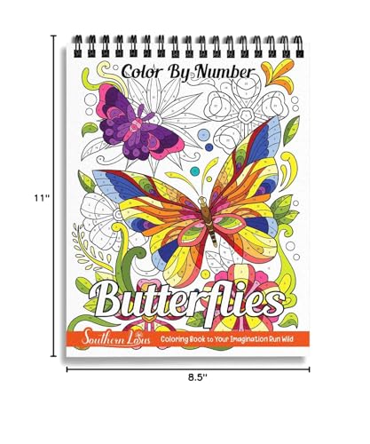 SOUTHERN LOTUS Color by Number Butterfly & Flower Patterns Spiral Coloring Book, Relaxation with Spiral Bound Coloring Book - Unwind and Redefine