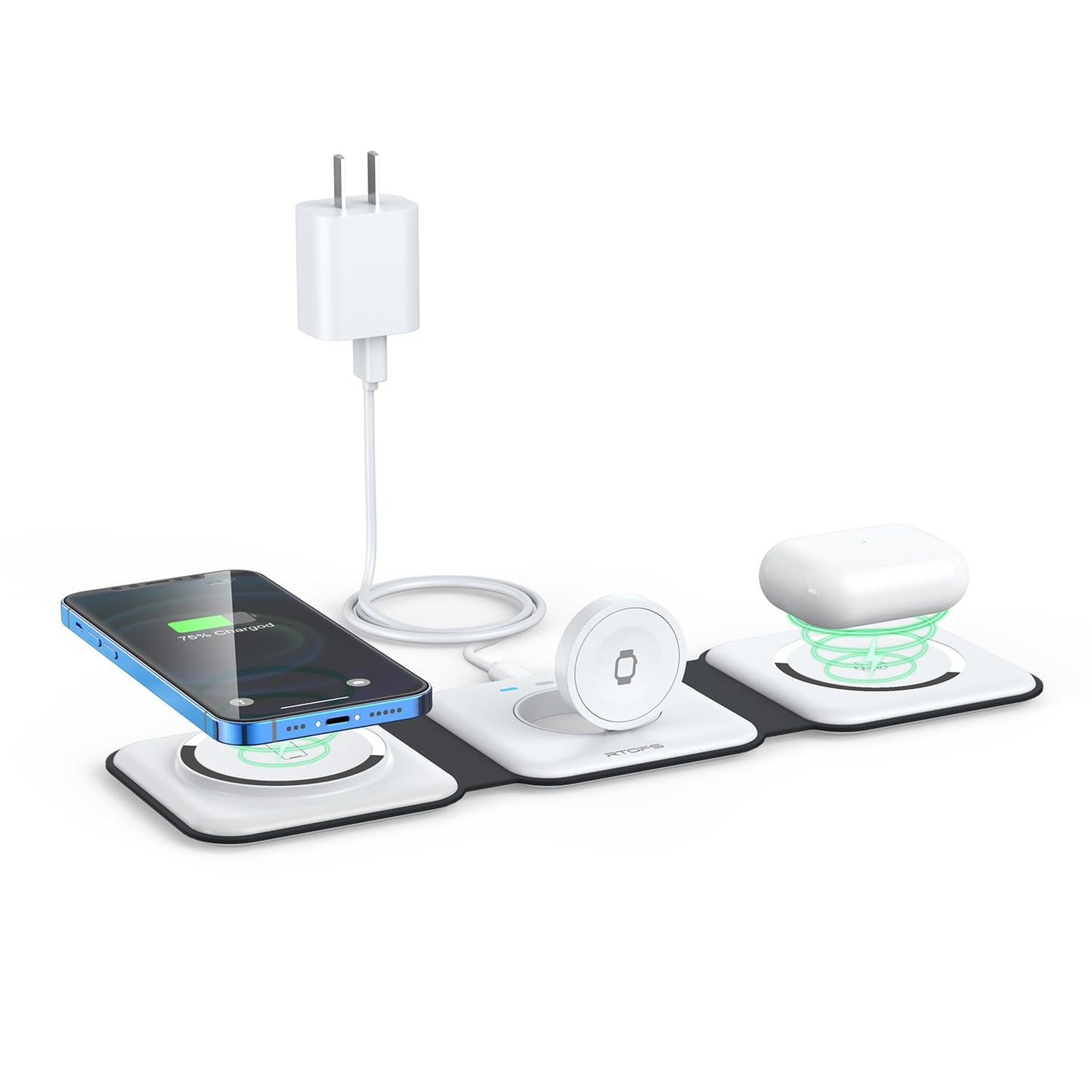 Wireless Charger 3 in 1,RTOPS Magnetic Travel Wireless Charging Station Multiple Devices,GaN 3 in 1 Charging Station,Compatible for iPhone16/15/14/13/Pro/Max,iWatch,AirPods4/3/2/Pro(Adapter Includes)