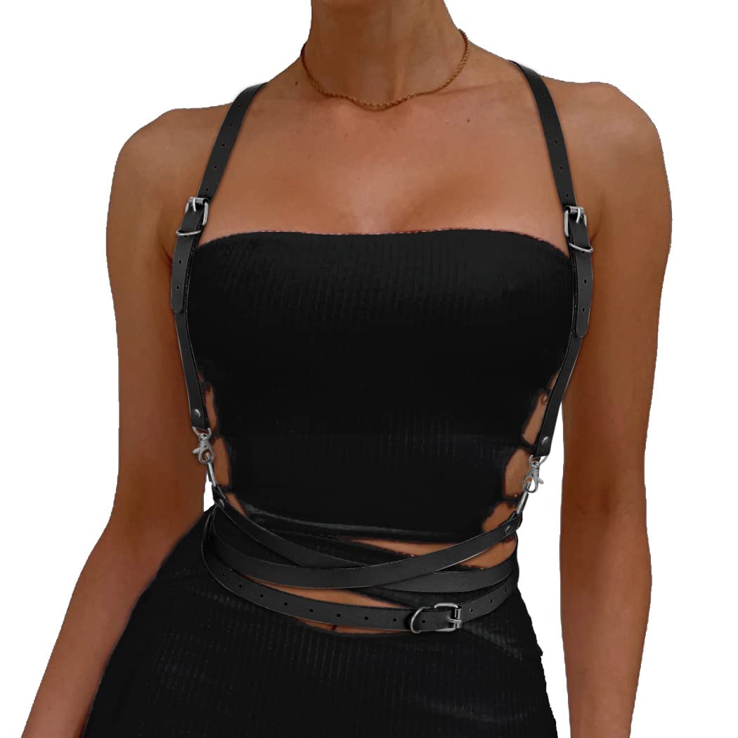 BODIY Women Fashion Harness Plus Size Harness Belt Punk Loop Waist Belt Rave Rock Leather Belts for Women