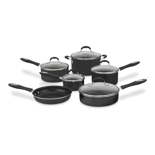 Cuisinart Advantage Nonstick Cookware Set, 11-Piece Pots and Pans Cooking Set with Aluminum Core for Quick and Even Heating, Easy Grip Handles, Dishwasher Safe, 55-11BK