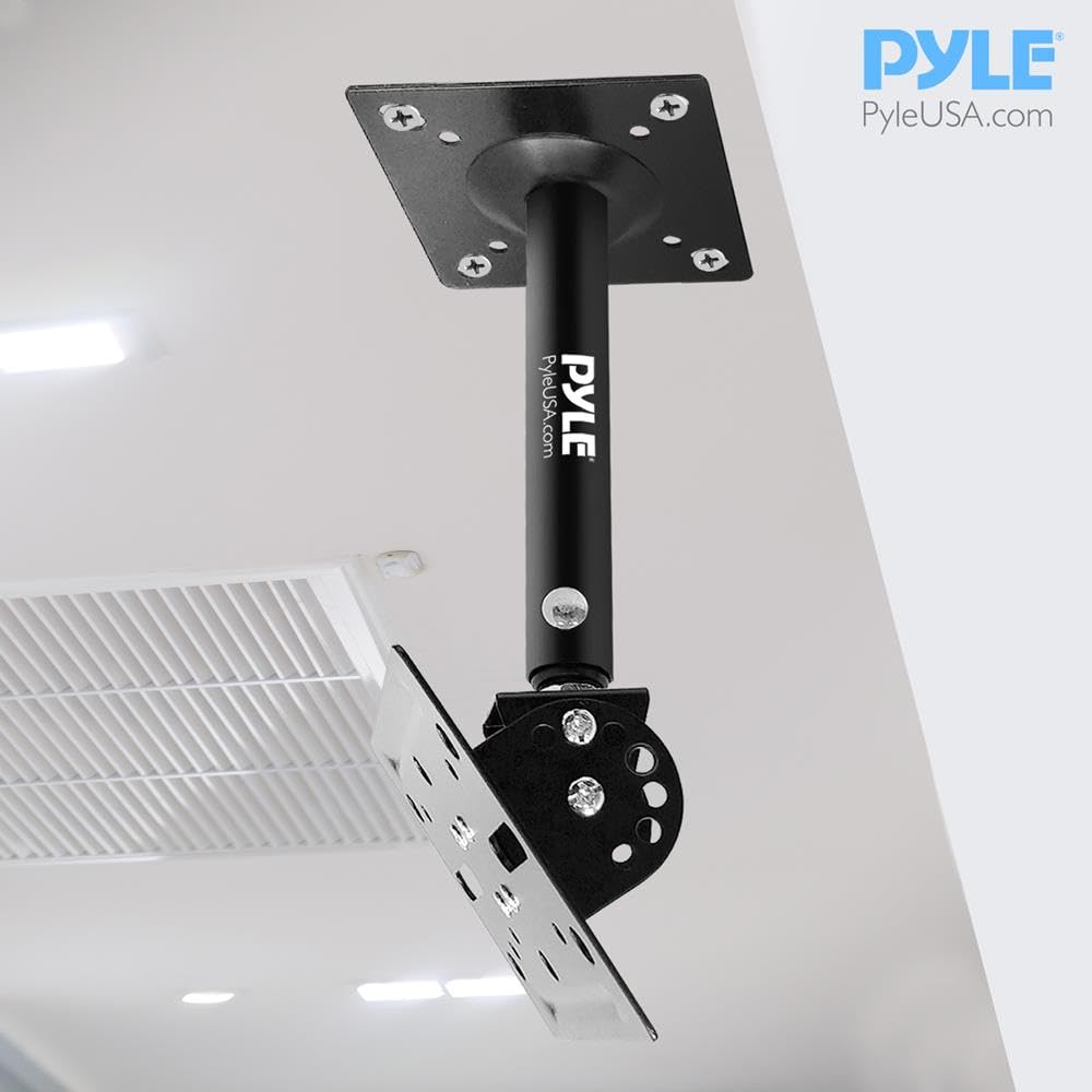 Pyle Speaker Wall Ceiling Mount Stand - Black Speaker Mounting Bracket w/ Adjustable Swivel Tilt, Retractable Telescopic Arm - Home Surround Sound System Bookshelf Satellite Speakers PSTNDC31 (Pair)