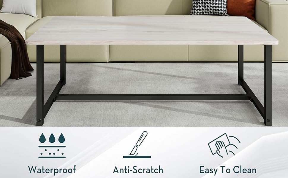 VERFARM 35.4" Rectangular Coffee Table for Living Room, Modern Industrial Style Coffee Table Center Table with Metal Frame for Small Space, Apartment, Office, Easy Assembly, Teak Oak